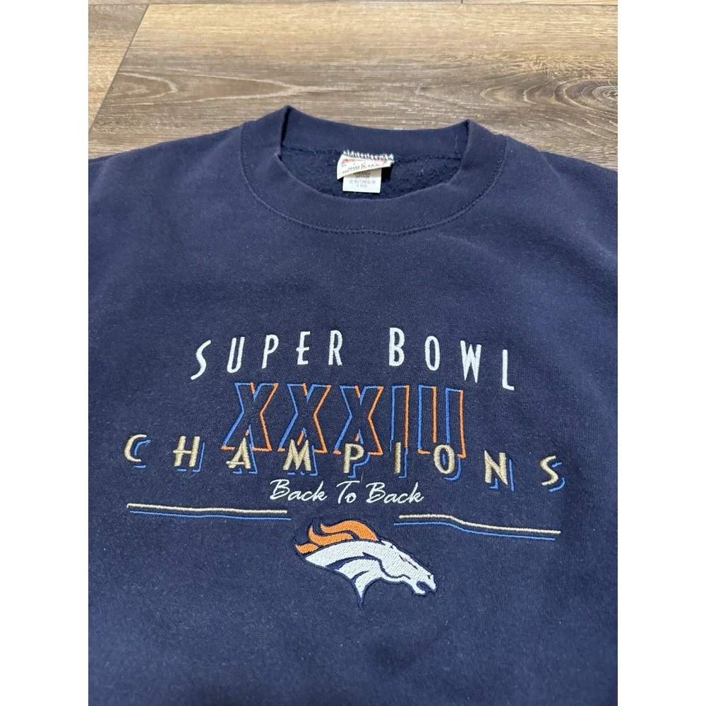 Vintage‎ 90s Men's Large Denver Broncos Nutmeg Sweatshirt Crewneck Blue SB 33